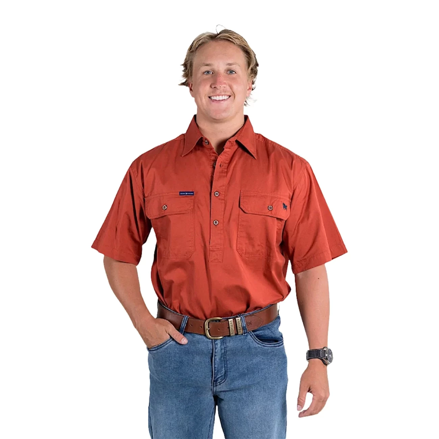 Ringers Western Pack Saddle Men's Short Sleeve Half Button Work Shirt