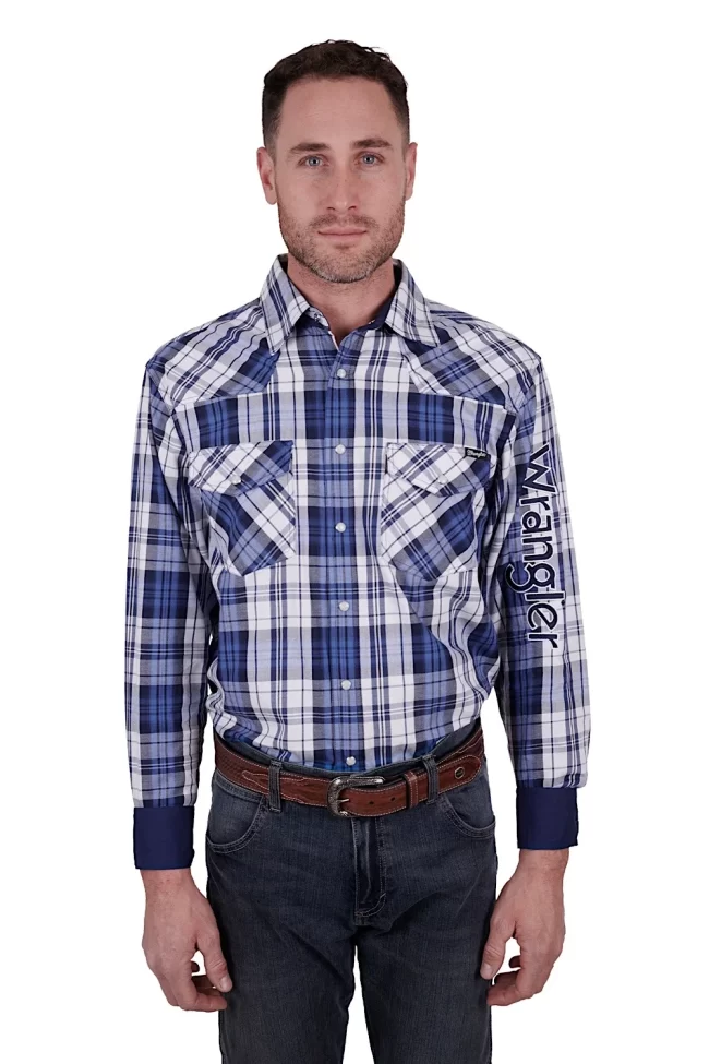 Wrangler Mens Albert Check Logo Western L/S Shirt
